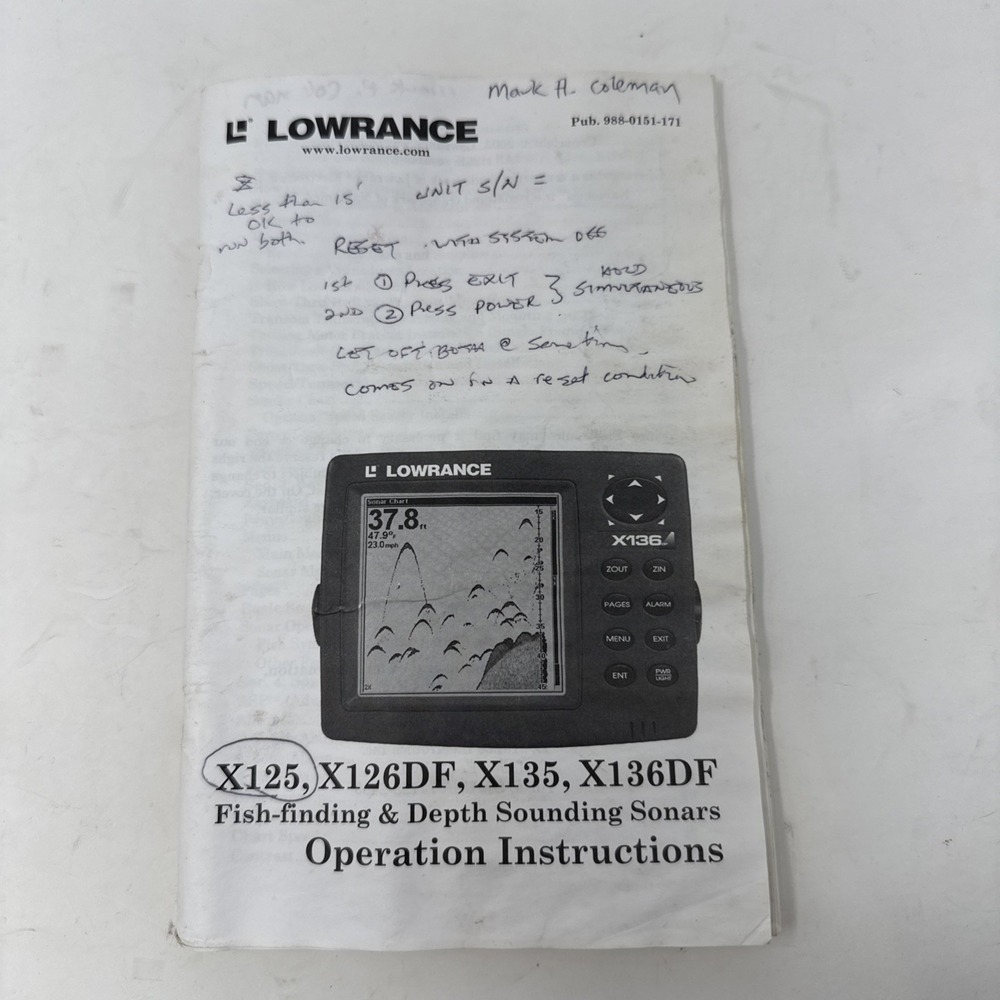 Lowrance X125 X126DF X135 X136DF Fish Finding & Depth Sounding Operations Manual
